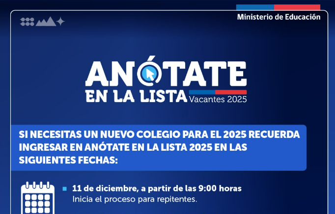 Este miércoles comienza a funcionar “Anótate en la Lista”, la plataforma del Mineduc para solicitar vacantes en colegios
