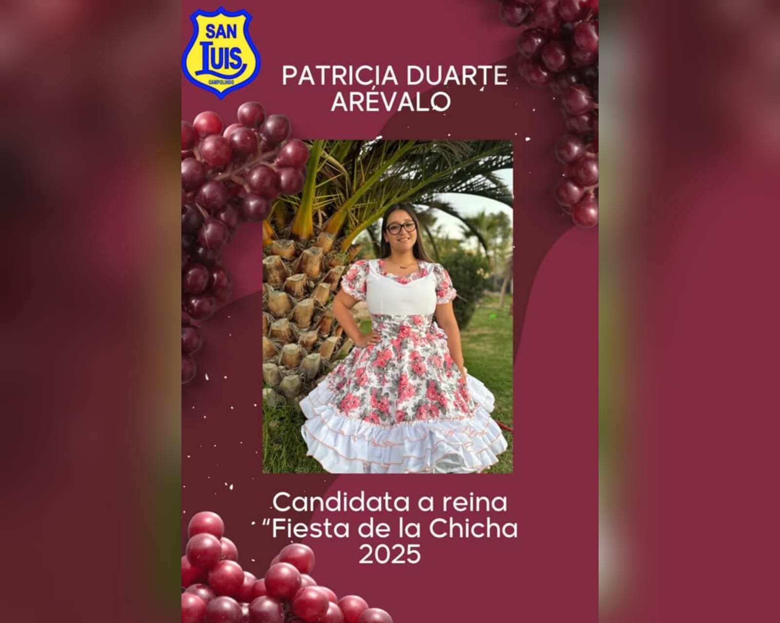 Candidata a reina de la Fiesta de la Chicha 2025, Patricia Duarte, invita a la comunidad a participar del evento