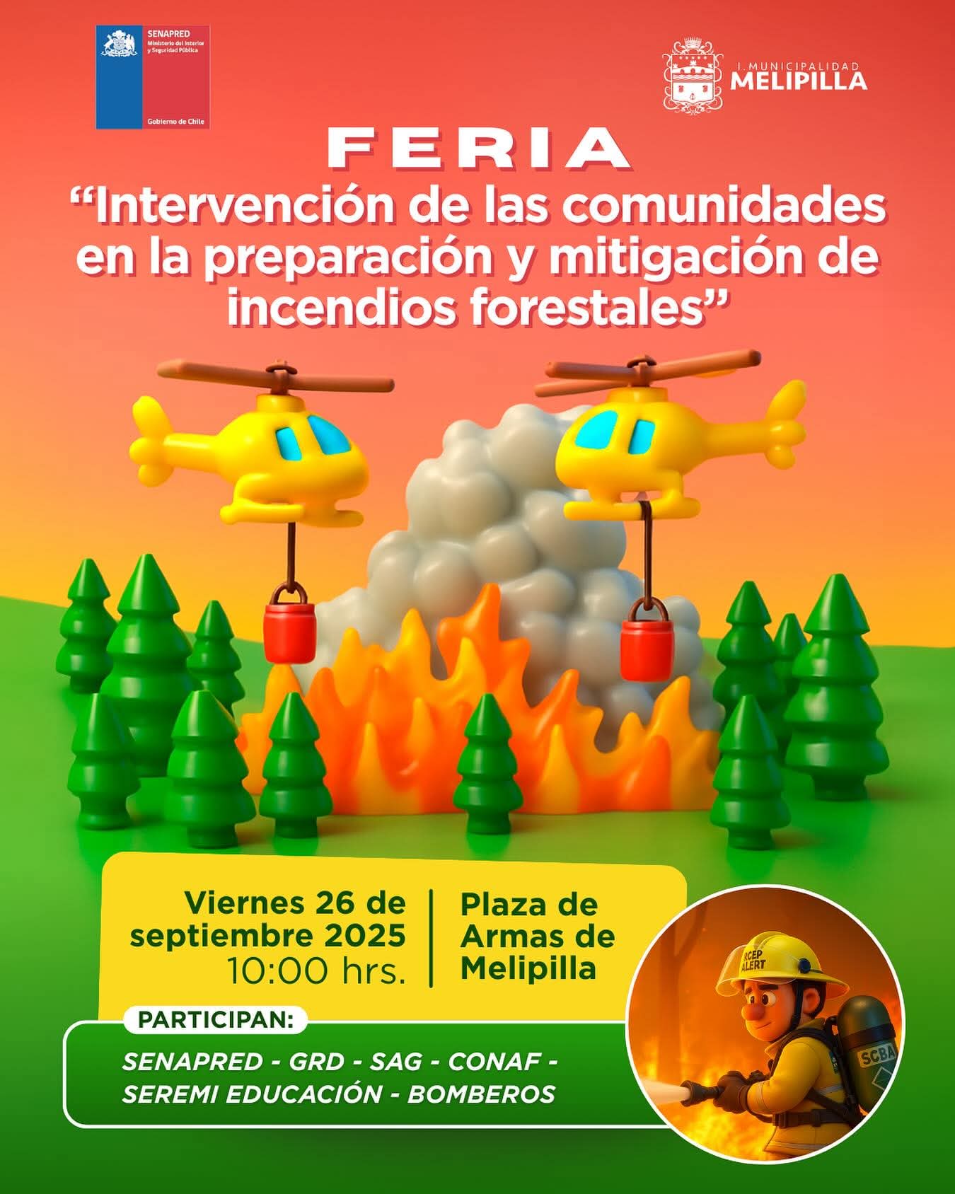 Feria de prevención de incendios forestales este viernes en plaza de armas de Melipilla