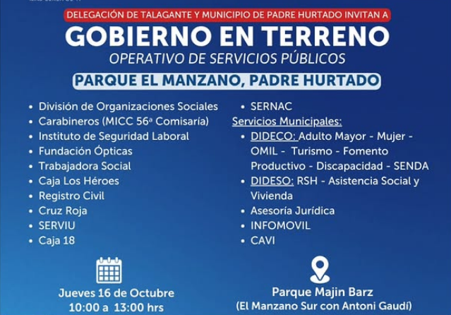 Gobierno en Terreno llega este jueves a Padre Hurtado con atención directa para la comunidad