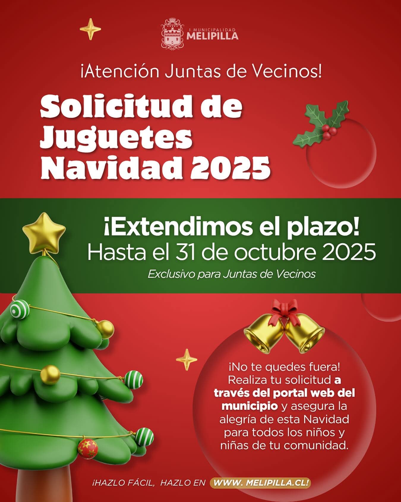 Municipalidad de Melipilla extiende plazo para solicitar juguetes de Navidad 2025 