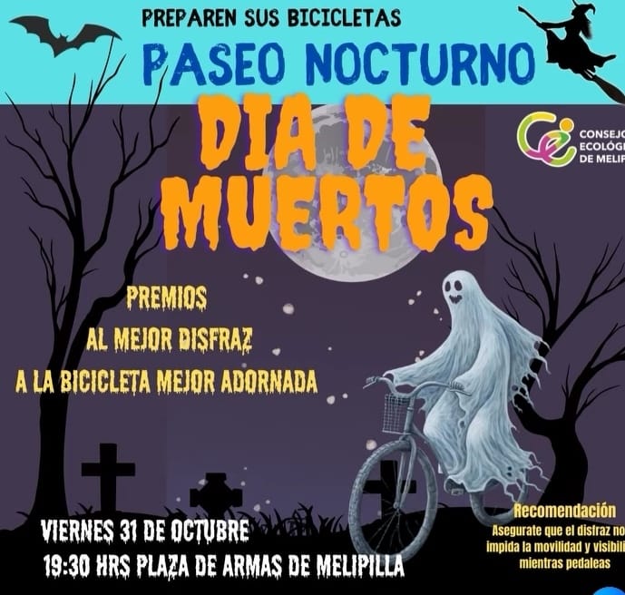 Centro Ecológico Melipilla invita a su Cicletada Familiar Nocturna de Halloween “El Paseo del Día de los Muertos”