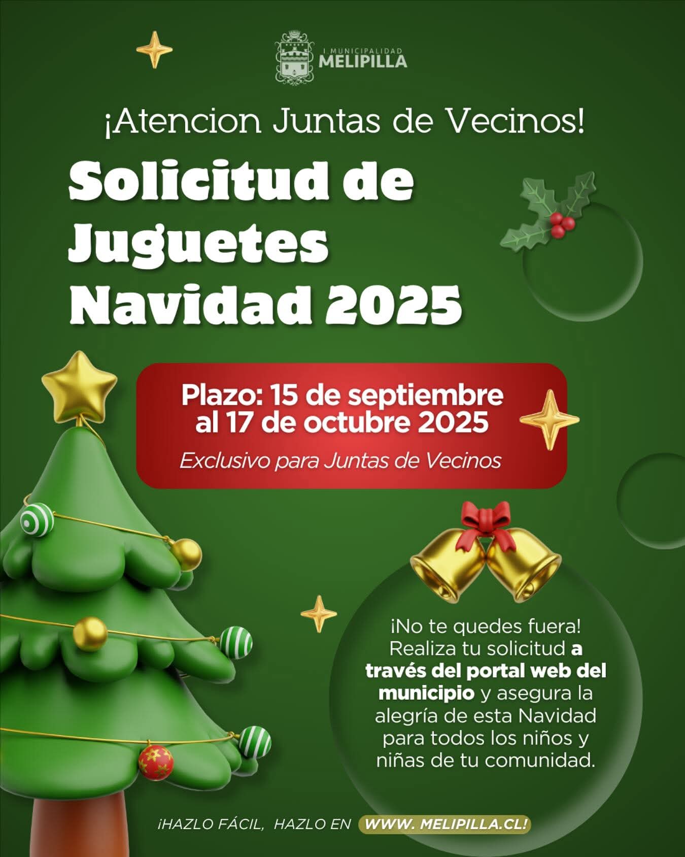 Municipalidad de Melipilla recuerda que este viernes vence el plazo para solicitar los juguetes de Navidad 2025 