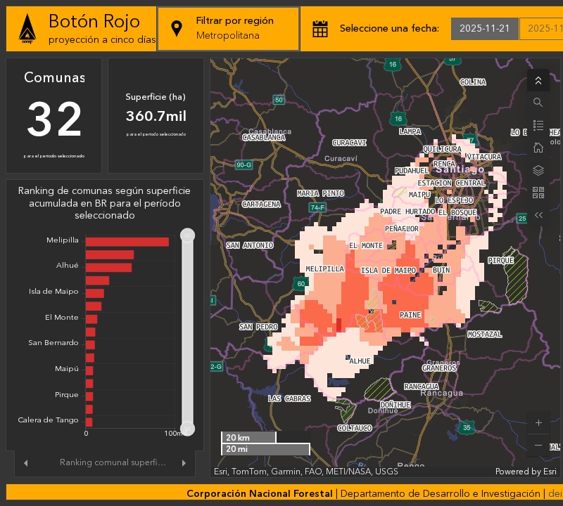 Más de 100 comunas bajo Botón Rojo este fin de semana: Melipilla y Talagante entre las zonas más críticas por riesgo de incendios forestales
