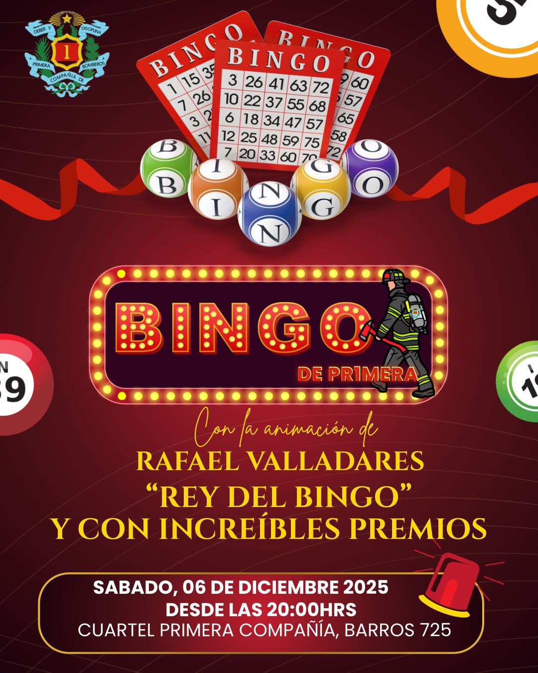 Primera Compañía del Cuerpo de Bomberos de Melipilla realizará un bingo a beneficio este sábado
