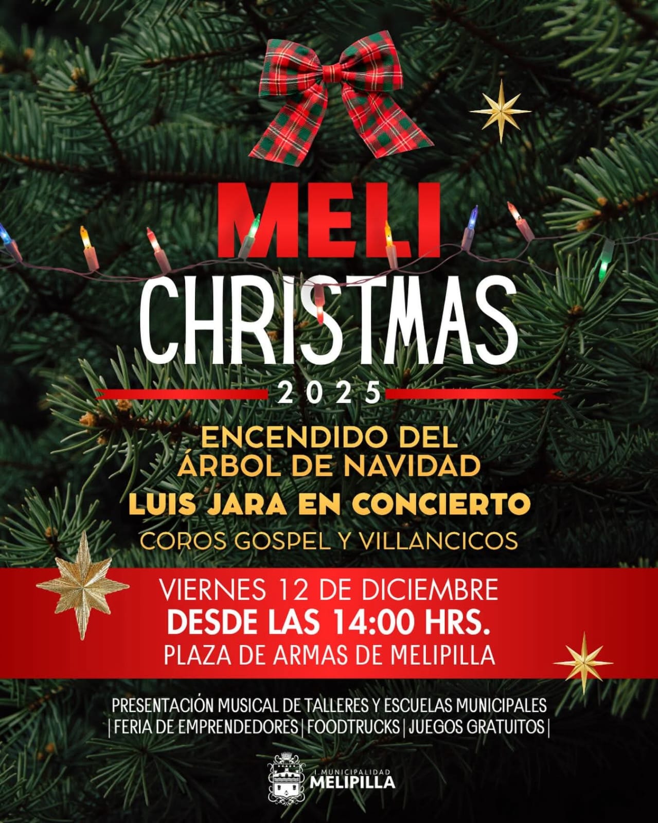 Melipilla celebra “Meli Christmas” y el encendido del árbol de Navidad con show de Luis Jara 