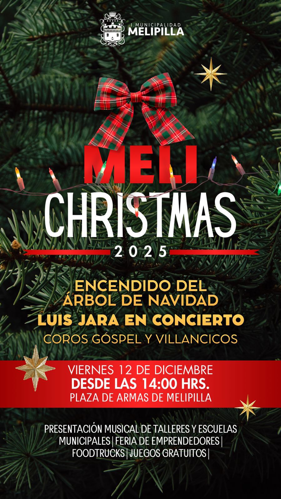 Melipilla da inicio a la Navidad con evento familiar y encendido del árbol en Plaza de Armas