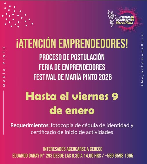 María Pinto está en proceso de postulaciones para la Feria de Emprendedores en Festival 2026